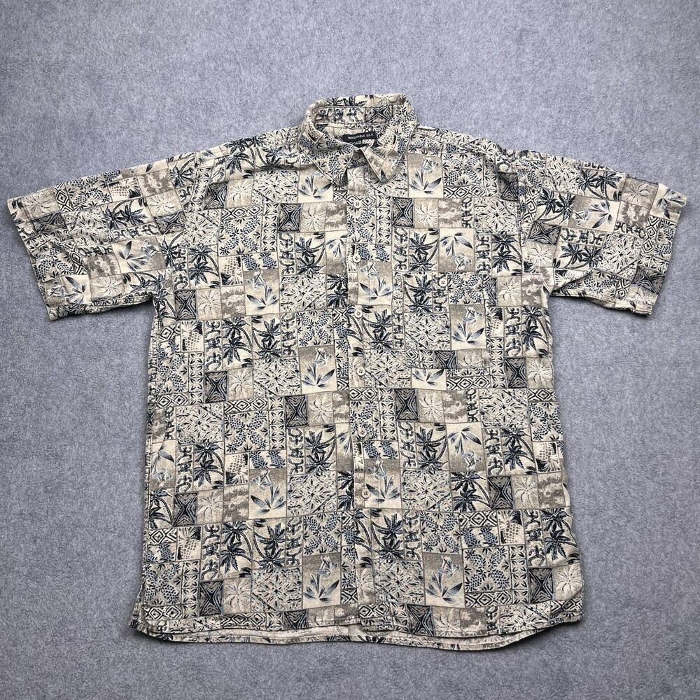 utopia button up shirt multicolor washable silk short sleeve large‎